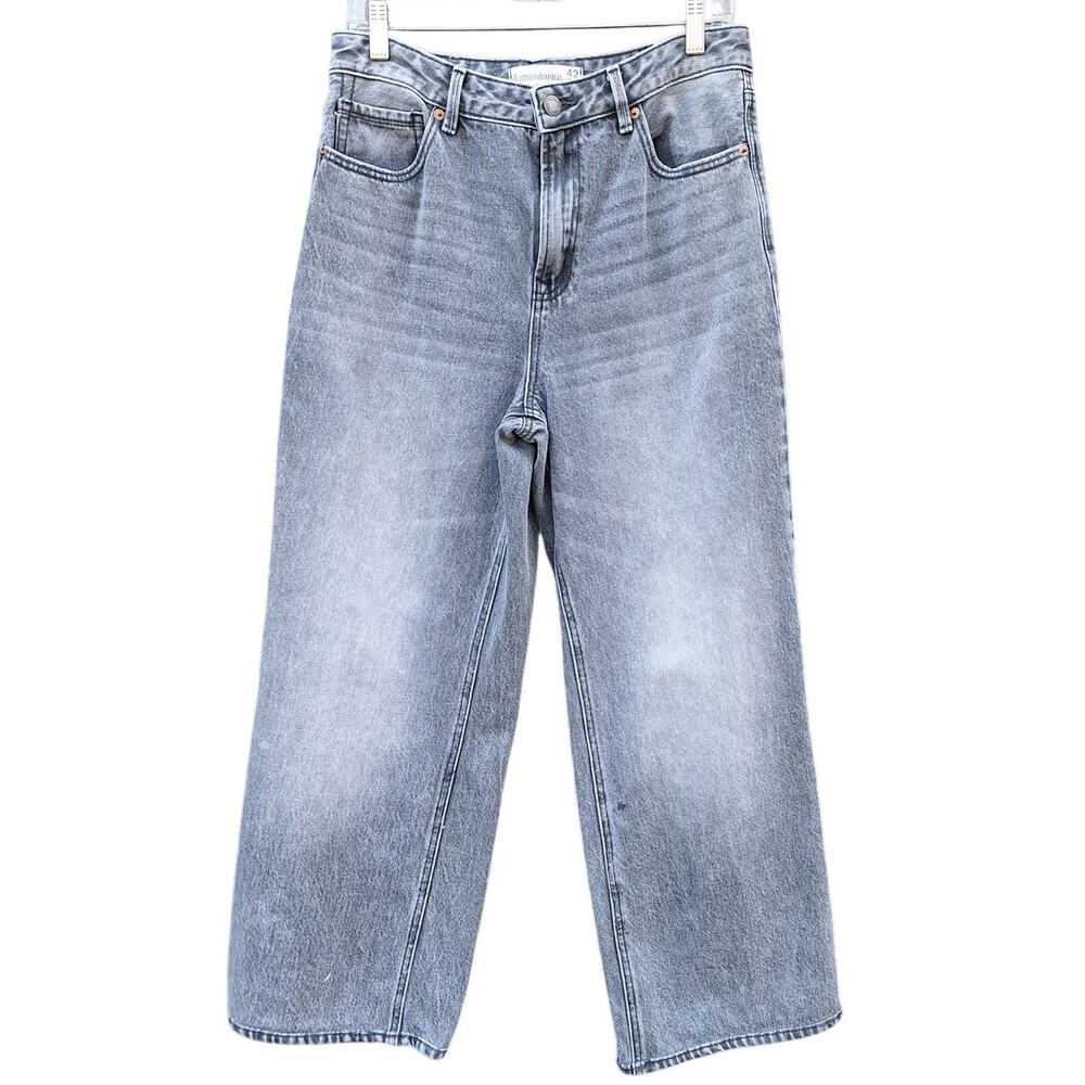 Stradivarius ultra wide leg baggy jeans graywash US 10 skater grunge high rise